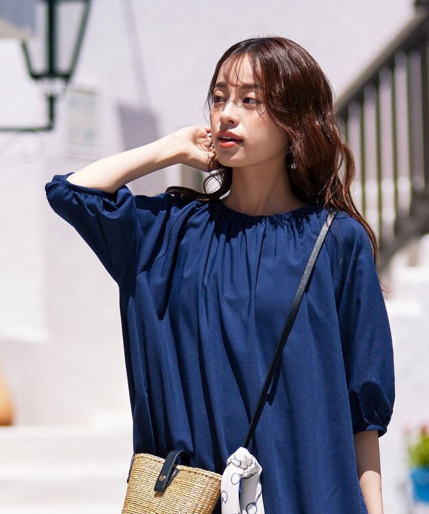 Tiaclasse 【洗える】後ろリボンバルーンスリーブワンピース ネイビー