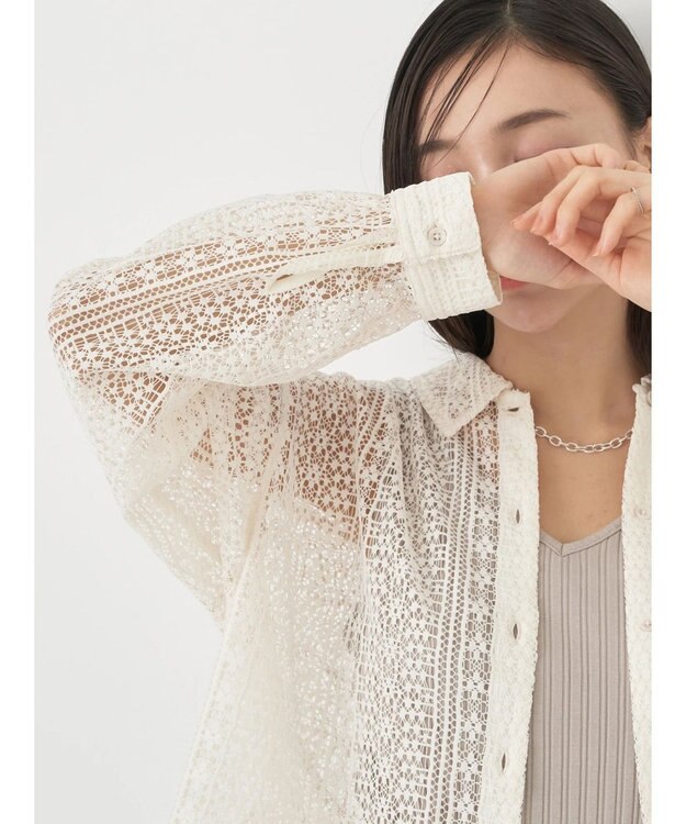 earth music&ecology レースショートシャツ Off White