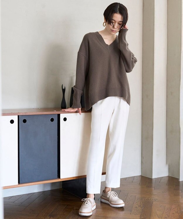 UNFILO ウールカシミヤ Vネックニット ブラウン