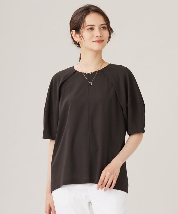 自由区 【洗える】ボリュームスリーブピケ カットソー ダークブラウン