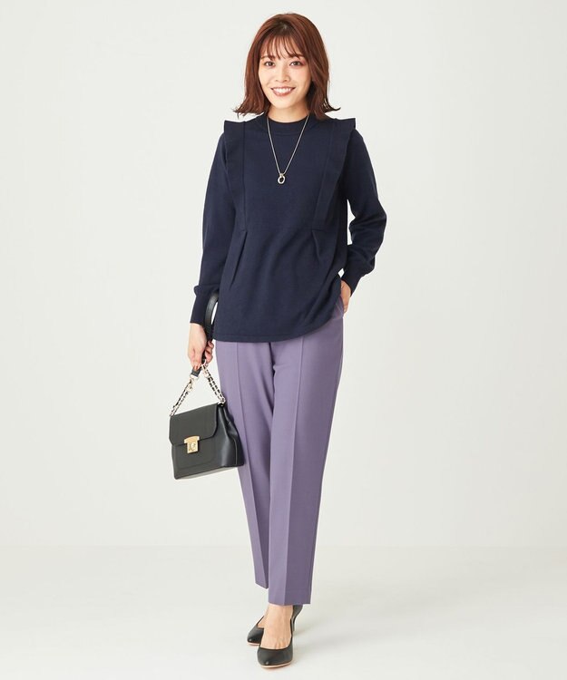 ANY SIS 【洗える】袖フレアーレイヤード ニット ネイビー系