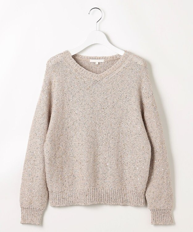 自由区 L 【1枚で華やぐ】ラメノットスパングル ニット ベージュ