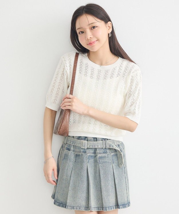 earth music&ecology 透かしニットプルオーバー Ivory