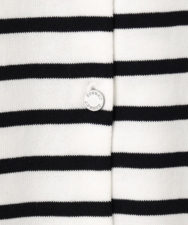 J.PRESS LADIES 【洗える】BASIC HT-COTTON クルーネック ボーダー カーディガン ブラック系1
