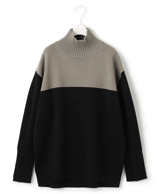 ICB L 【新色追加・WEB限定カラーあり】 ソフトカシミヤミックス ハイネックニット ブラック×アッシュカーキ系