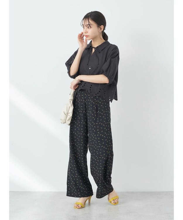 earth music&ecology 花柄ワイドパンツ Black