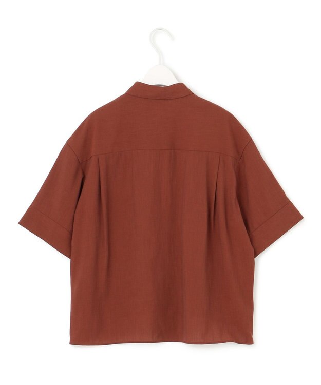 ICB 【洗える】T/Rドライリネン クロップドシャツ マルーン系