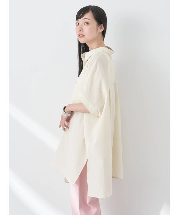 earth music&ecology 配色ステッチＢＩＧシャツ Ivory