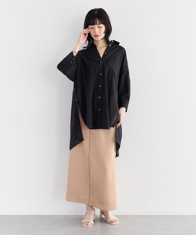 YECCA VECCA リブMIXシアーオーバーシャツ Black