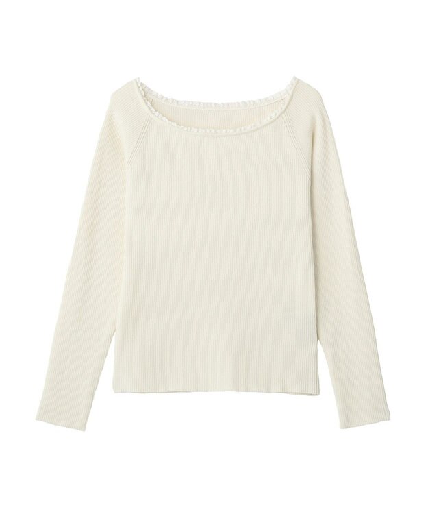 earth music&ecology 【予約】レーストリムリブニットプルオーバー アイボリー