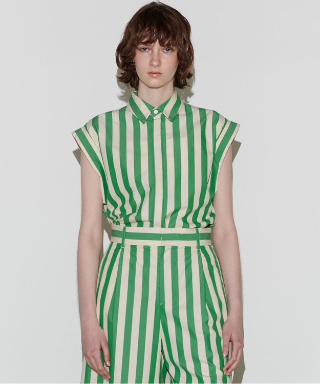 NAVE 【Nave 　洗える】ワイドストライプ ブラウス ライトグリーン系1