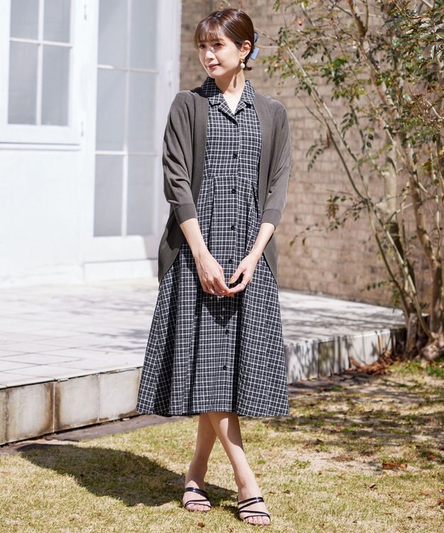 Tiaclasse 【洗える】開襟シャツワンピース ブラックチェック