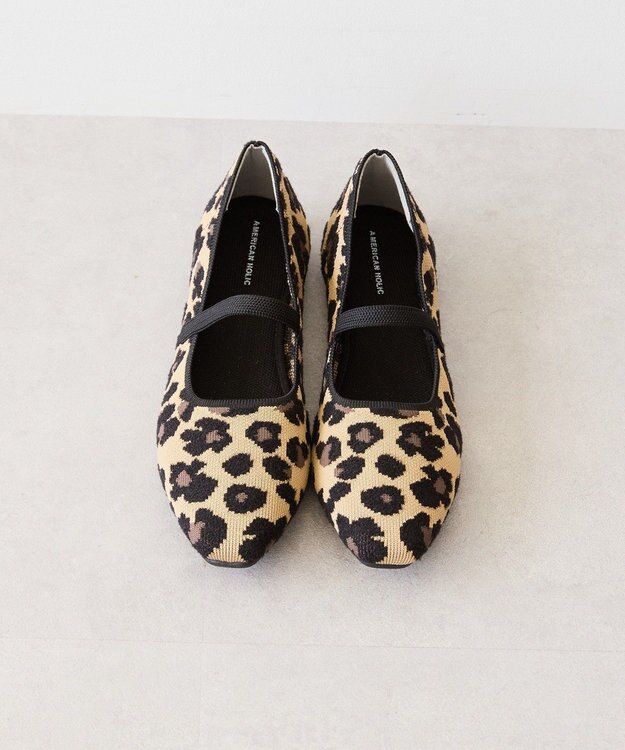 AMERICAN HOLIC ニットメリージェーンパンプス Leopard