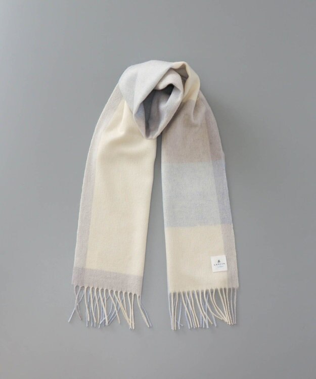 AURORA LANVIN en Bleu ランバン オン ブルー  ウール　チェック柄マフラー ペールブルー