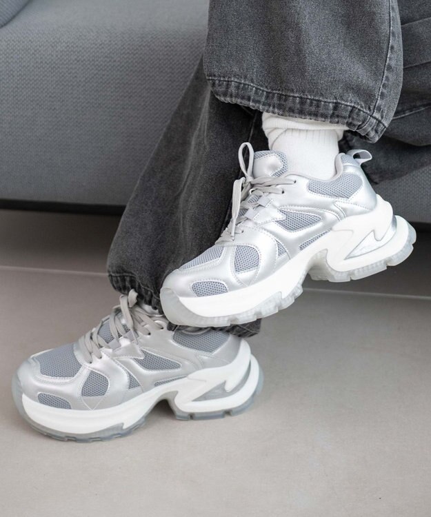 WEGO PUメッシュヒールダッドスニーカー シルバー