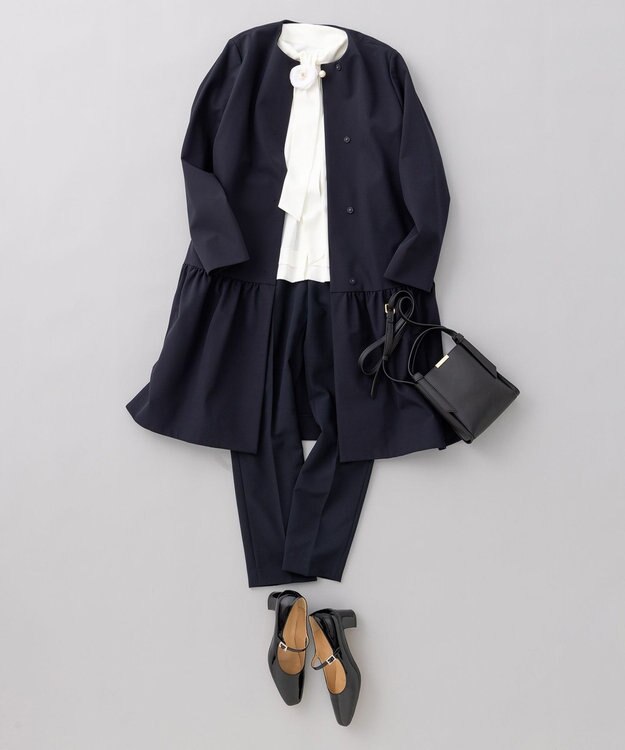 組曲 S 【KUMIKYOKU NAVY】ダブルクロスストレッチ ノーカラーコート ネイビー系