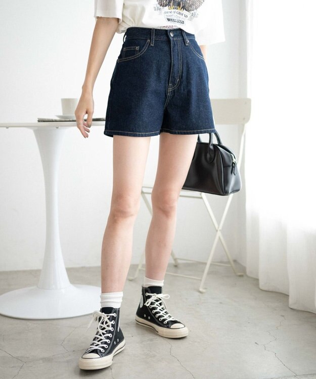 WEGO デニム台形ショートパンツ デニム濃色