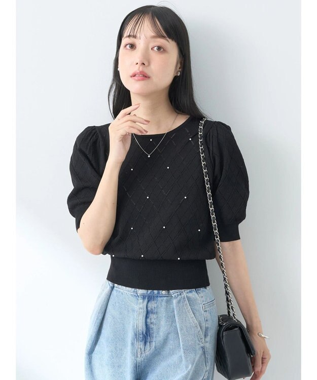 earth music&ecology アーガイルスカシパールニットプルオーバー Black