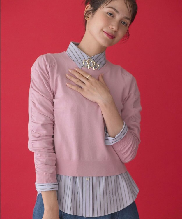 組曲 ハートボタン ニットプルオーバー ピンク系