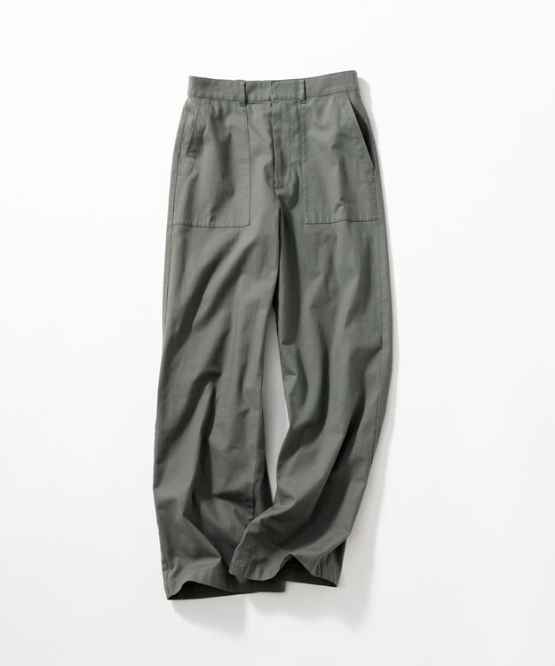 23区 【洗える】スラブツイルストレッチ ワイド パンツ カーキ系
