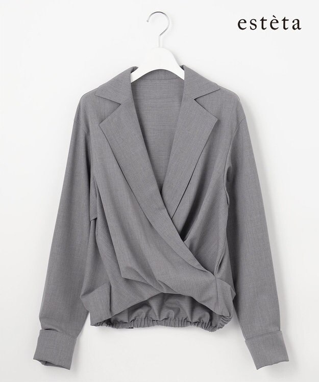 23区 L 【エステータ】ウールシルクギャバジン テーラードブラウス ライトグレー系