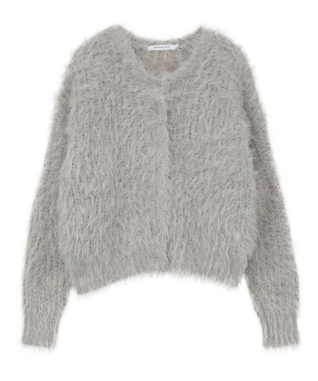 AMERICAN HOLIC シャギーニットクルーネックカーディガン Gray Beige