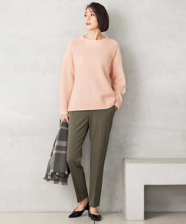 自由区 【洗える】ウールカシミヤブレンドケーブル ニット ピンク