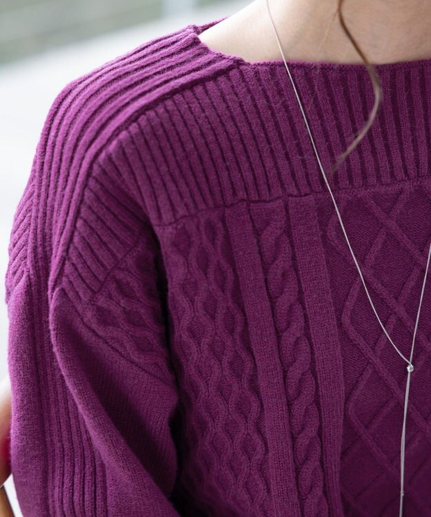 Tiaclasse 【洗える】ケーブル編みドルマンニットトップス パープル