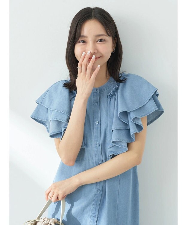 earth music&ecology ラッフル前開きデニムワンピース Light Indigo