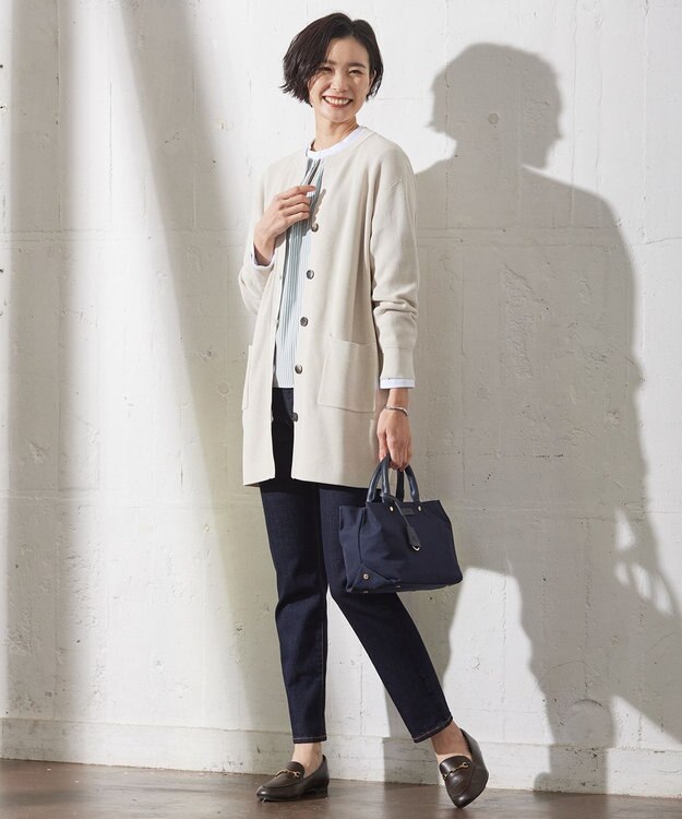 J.PRESS LADIES 【洗える】ORGANIC GASS COTTON キーネック カーディガン ライトグレー系
