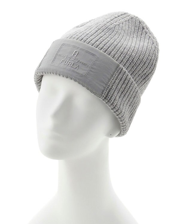 MOONBAT FURLA(フルラ) タフタ刺繍入りニット帽 グレー