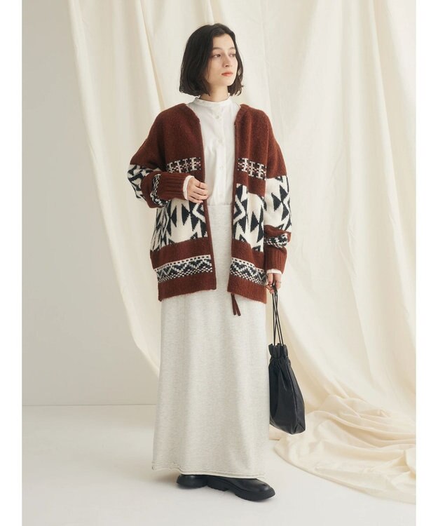 CRAFT STANDARD BOUTIQUE オルテガ柄ニットＺＩＰブルゾン Brown