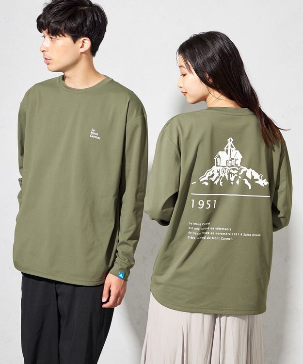 SHARE PARK LADIES 【UNISEX】吸水速乾 LMCバックプリントロングスリーブTシャツ（S・Mサイズ） オリーブ