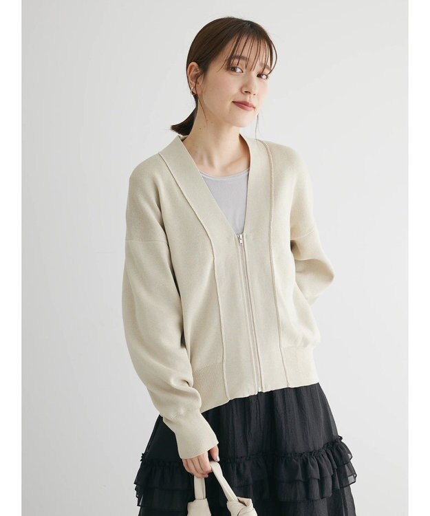 Green Parks Ｚｉｐ付きニットカーディガン Light Beige