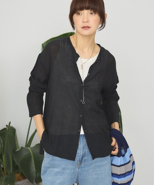 AMERICAN HOLIC 楊柳シアーブラウス Black