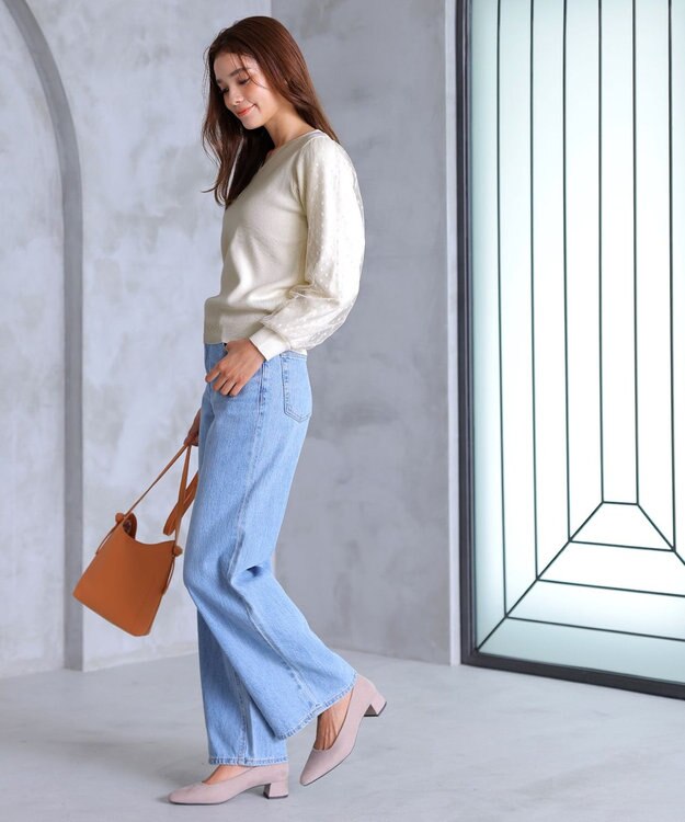 Tiaclasse L 【洗える】ドットチュールコンビニットトップス オフホワイト