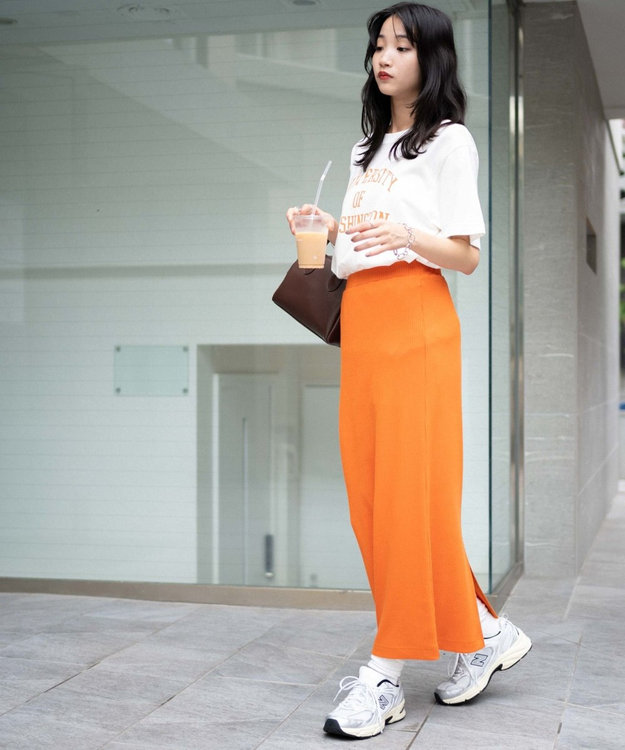 WEGO カラーリブイージーロングスカート オレンジ