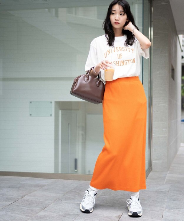 WEGO カラーリブイージーロングスカート オレンジ