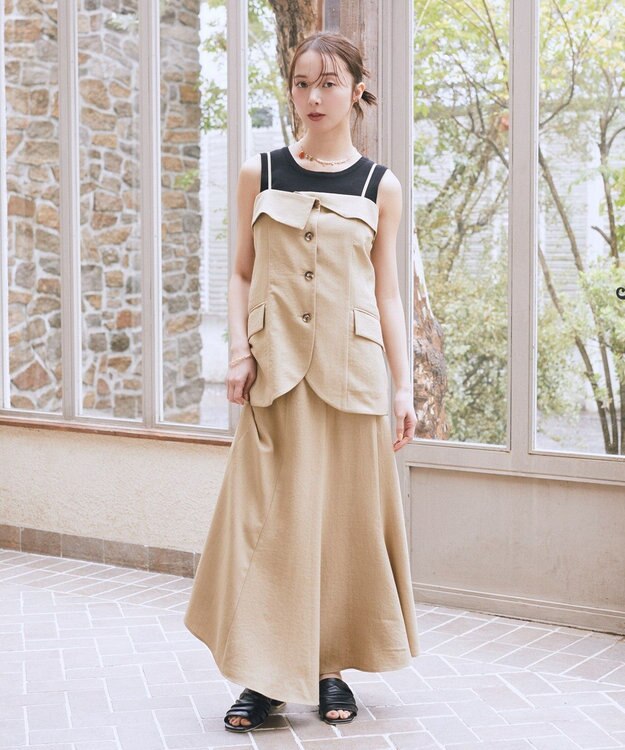 earth music&ecology 【セットアップ対応】フラップボタンビスチェ Light Beige