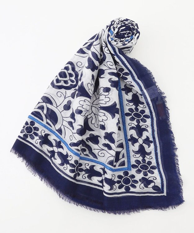 JOSEPH ABBOUD 【CAMERUCCI ARCHIVIO】ボタニカルモチーフ ストール ネイビー系6