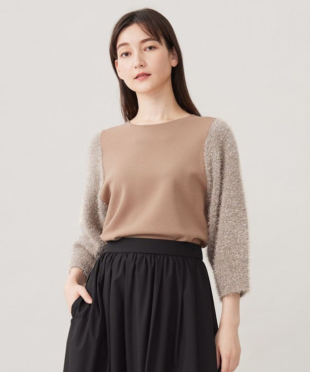 自由区 L 【洗える】フェザーラメ ニット モカ