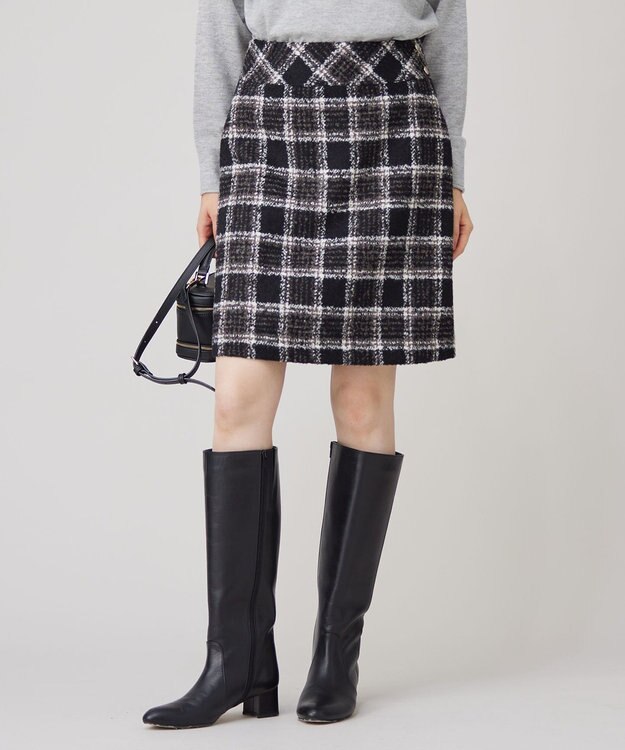 自由区 L BALLIループミルドチェック スカート ブラック×モカ