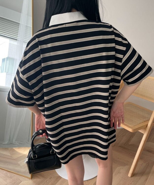 WEGO ボーダーラガーシャツ ブラック