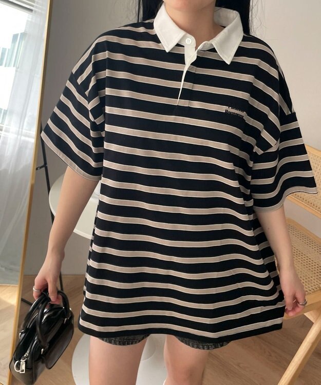 WEGO ボーダーラガーシャツ ブラック