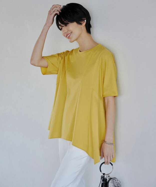 ICB 【洗える】ブラウスライクジャージー ハンカチーフヘムカットソー デイジー系