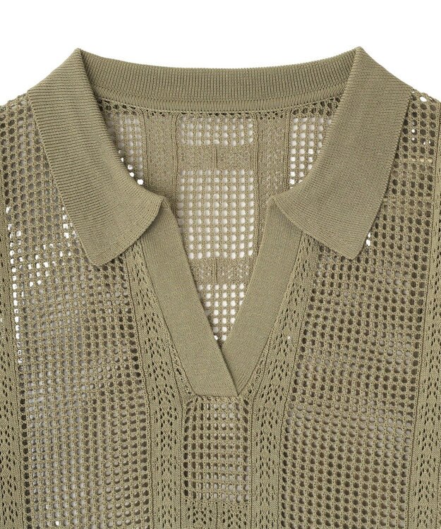 earth music&ecology レーシースキッパーポロニットプルオーバー Khaki