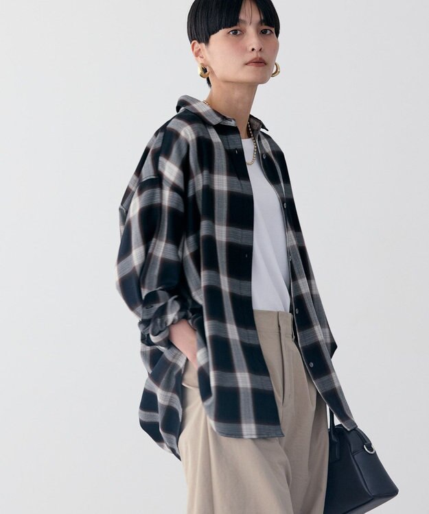 AMERICAN HOLIC イージーケアバックタックシャツ Check Black