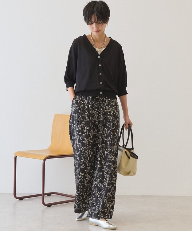 AMERICAN HOLIC 5分袖シアーVネックニットカーディガン Black