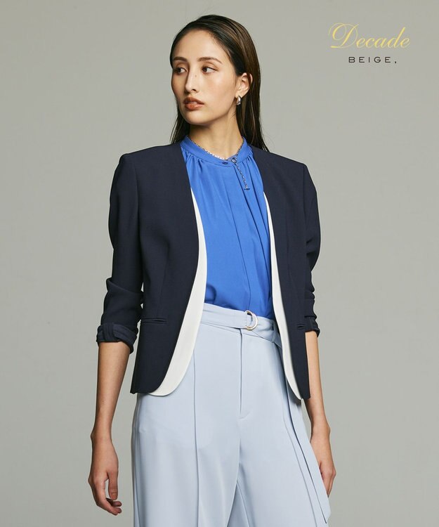 BEIGE， CINDY / ダブルカラージャケット Navy × White