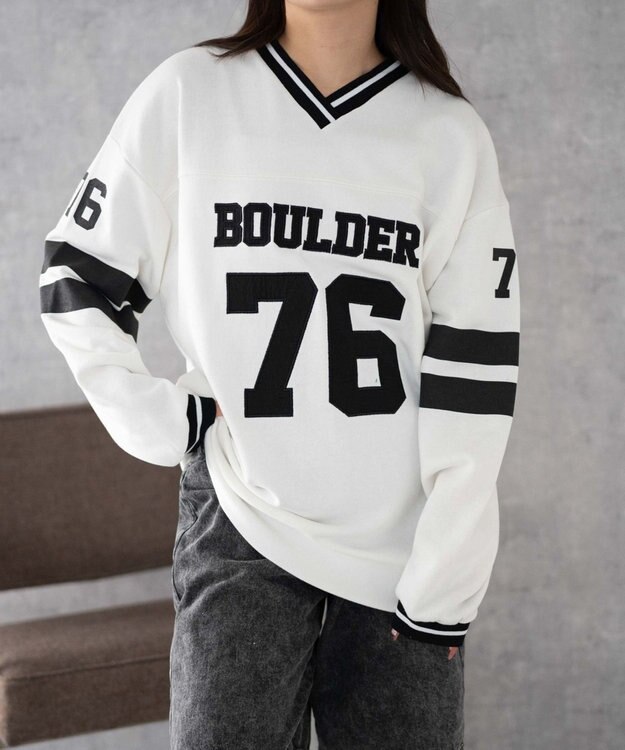 WEGO ナンバリングライン切り替えスウェット ホワイト